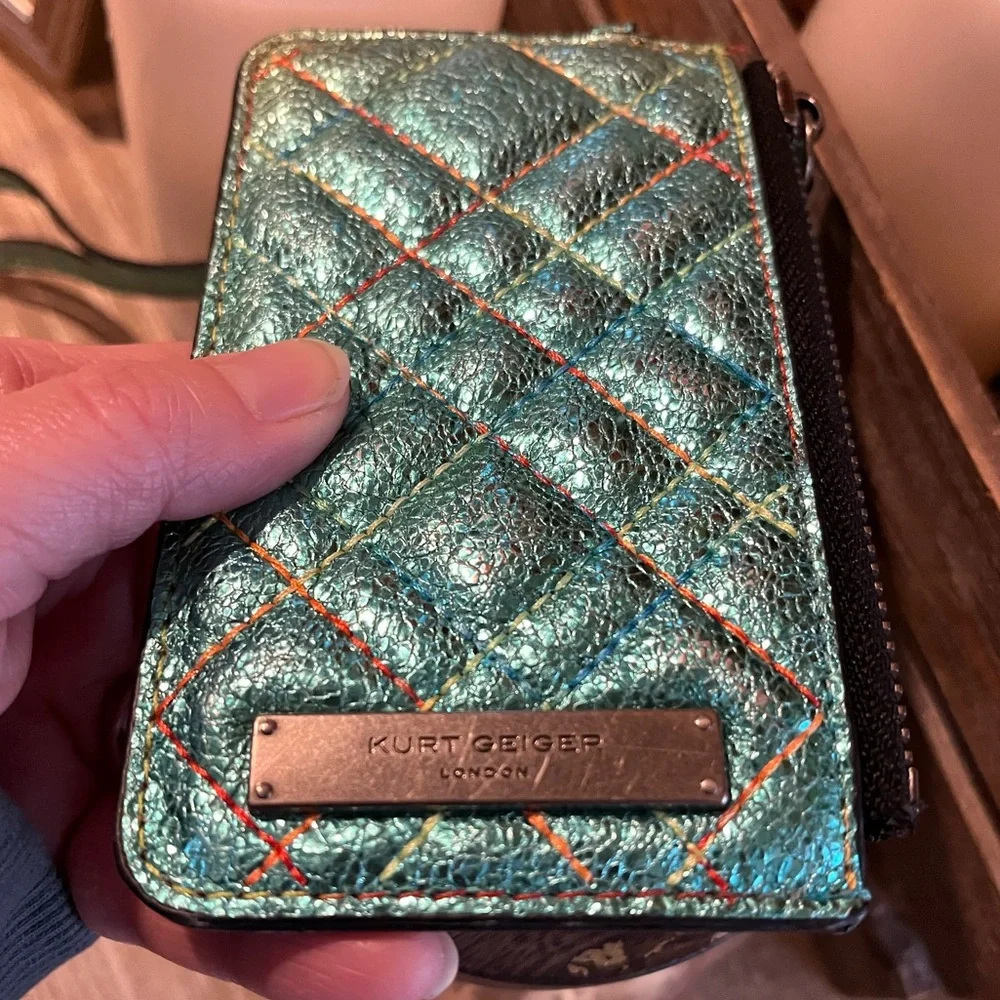 Kurt Geiger Metallic Quilted Card Holder with Lanyard - Picture 4 of 8